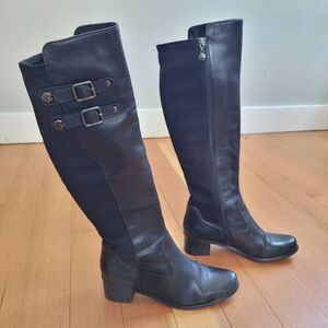 Tahari Kallen knee high black leather boots office preppy equestrian